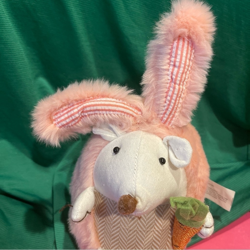 Pink Hedgehog Bunny Rabbit Ears and Carrot Weighted Bottom Stuffed Animal 9"